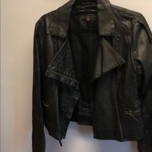 Large Black Leather Zippered Jacket